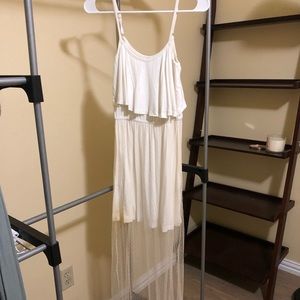 Lace Overlay White Maxi Dress